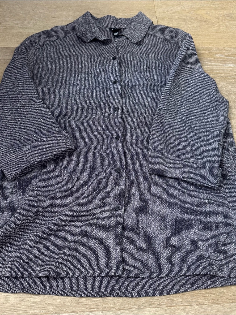 Eileen Fisher Linen Button-Front Blue Collared Shirt